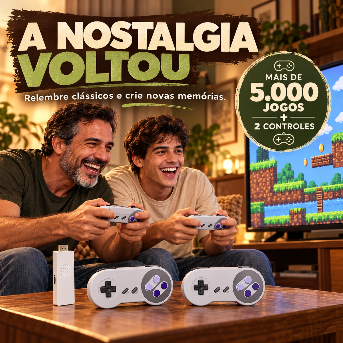 Pai e filho jogando clássicos com Casaro RetroPlay