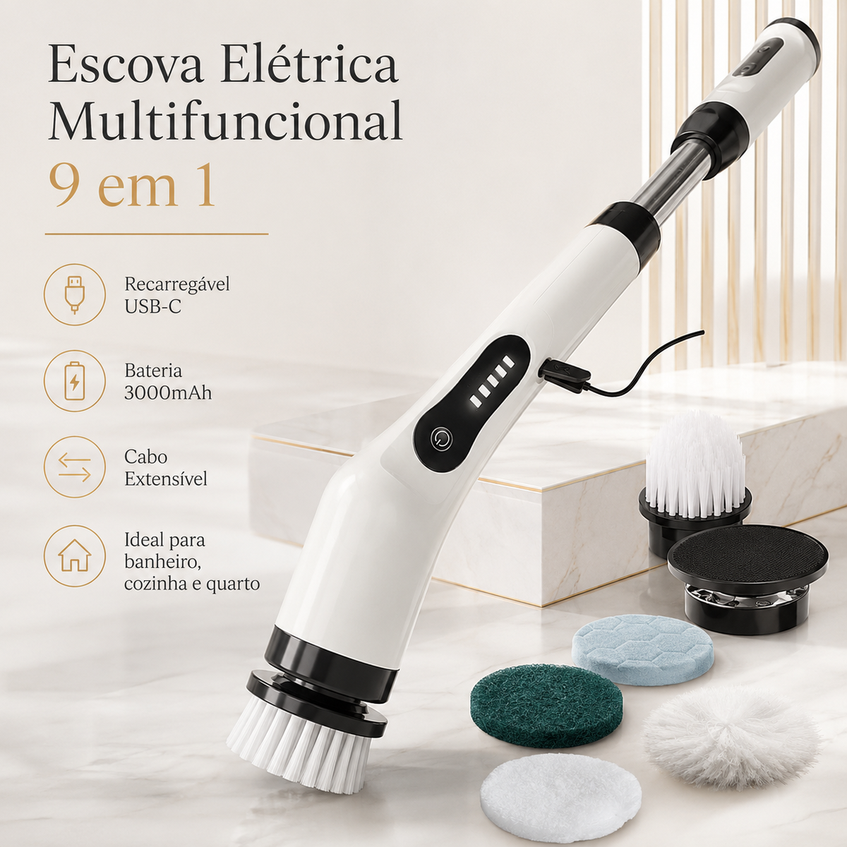 Escova Elétrica Multifuncional 9 em 1 + KIT de limpeza Premium