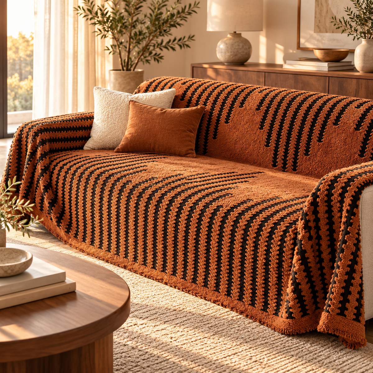 Casaro LineaGuard terracota com listras em sala aconchegante