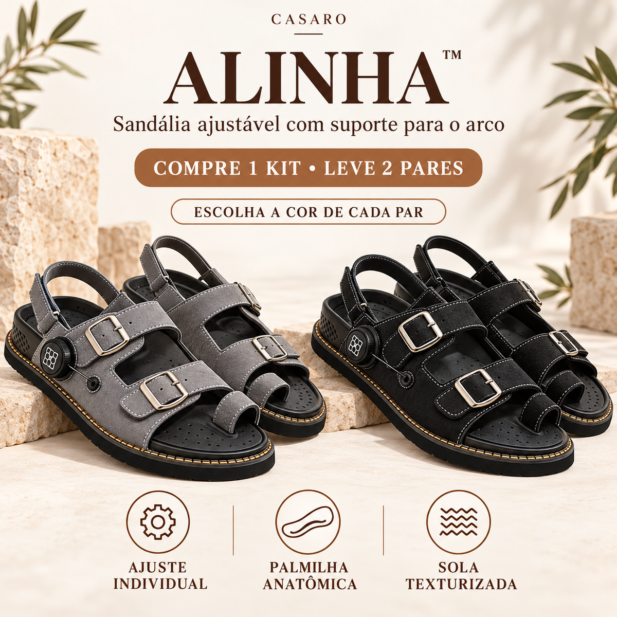 Casaro Alinha kit com dois pares de sandálias ajustáveis
