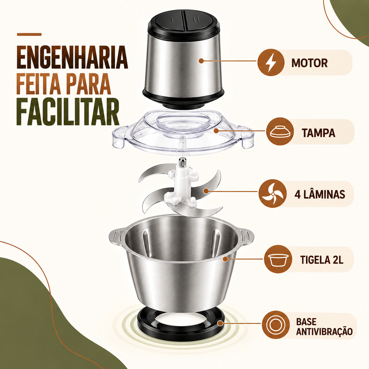 Componentes do triturador elétrico Casaro ChefMix