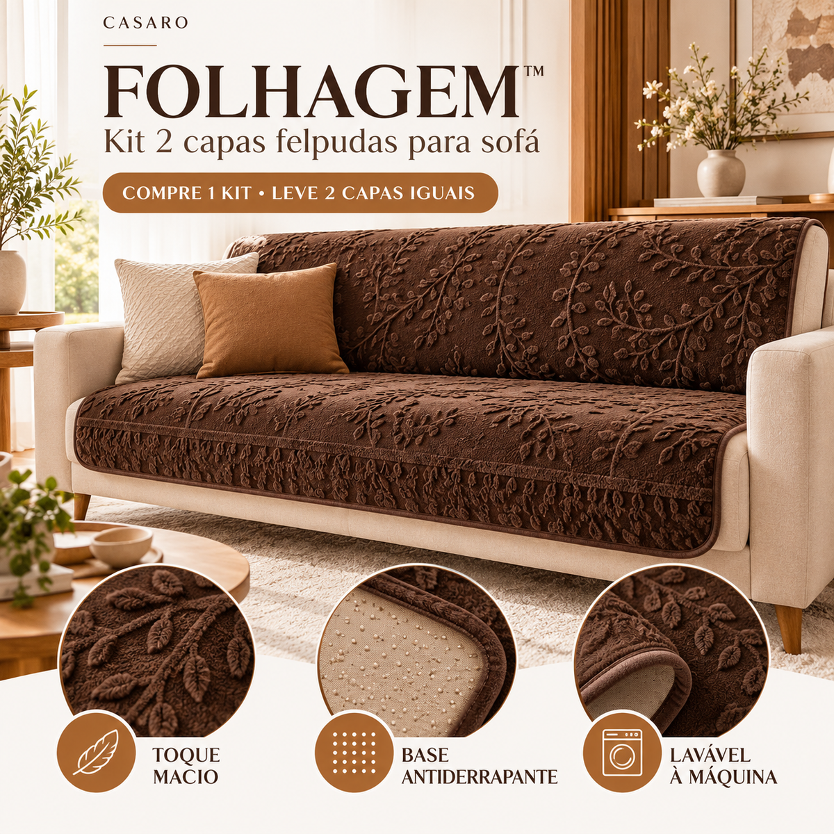 Casaro Folhagem kit com duas capas modulares felpudas para sofá