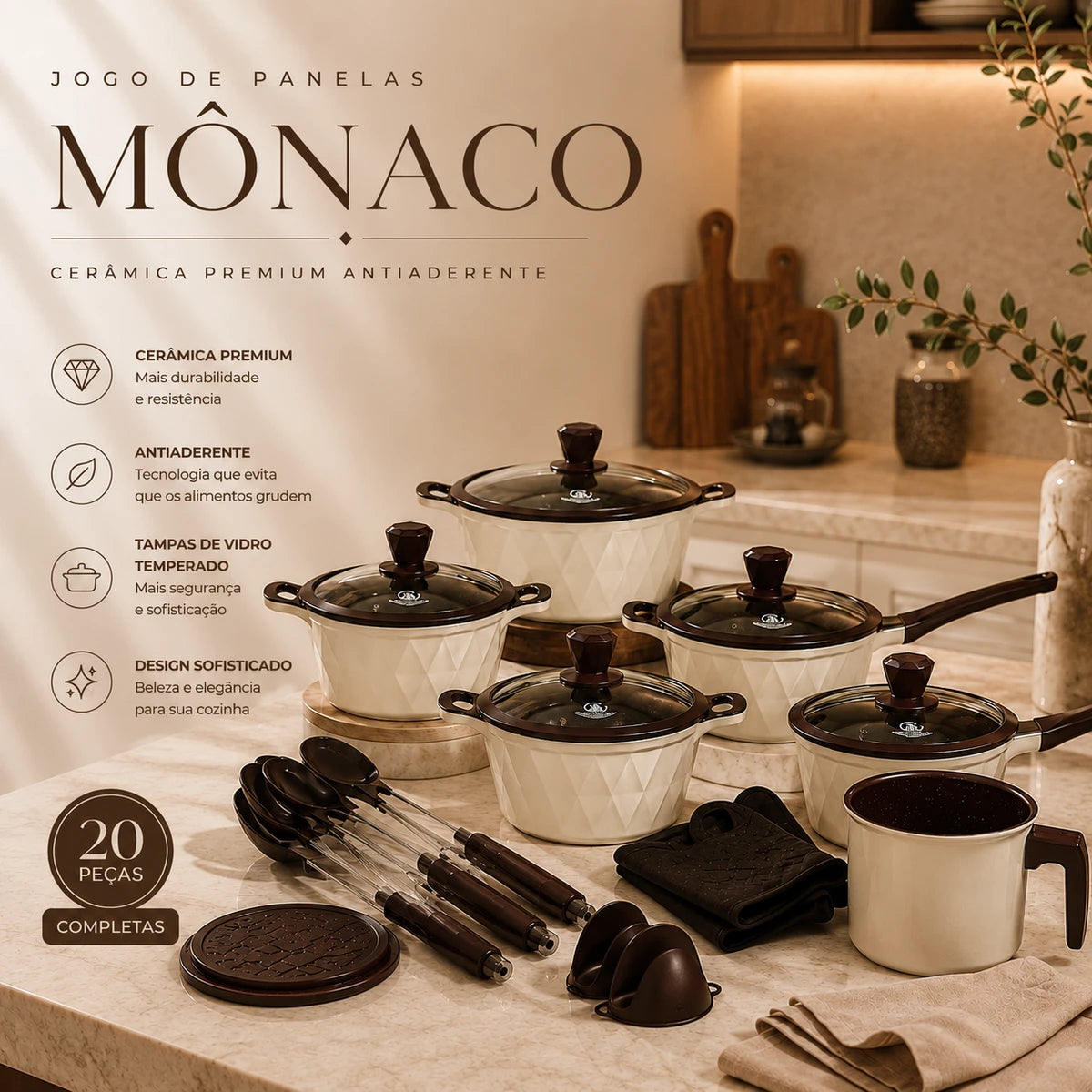 Jogo De Panela Monaco Cerâmica Premium 20PCS - Antiaderente