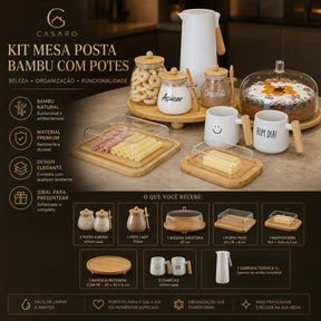 Kit Mesa Posta Bambu com Potes - Elegância e Sofisticação em cada peça
