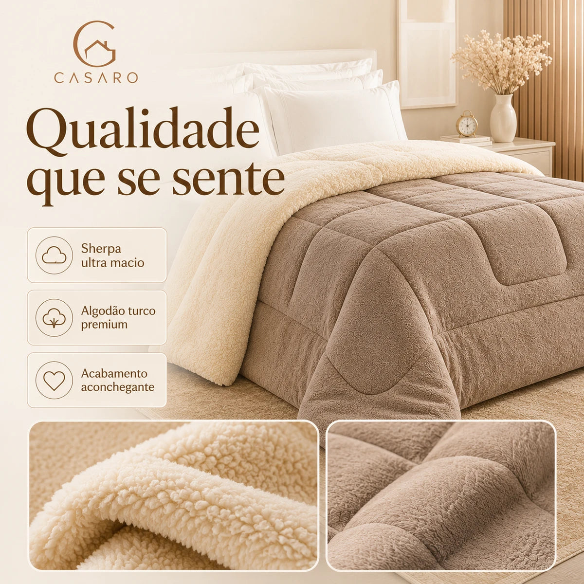 [COMPRE 1, LEVE 3] Coberdrom Casal Sherpa - Edredom Premium Algodão Turco e pele de Carneiro