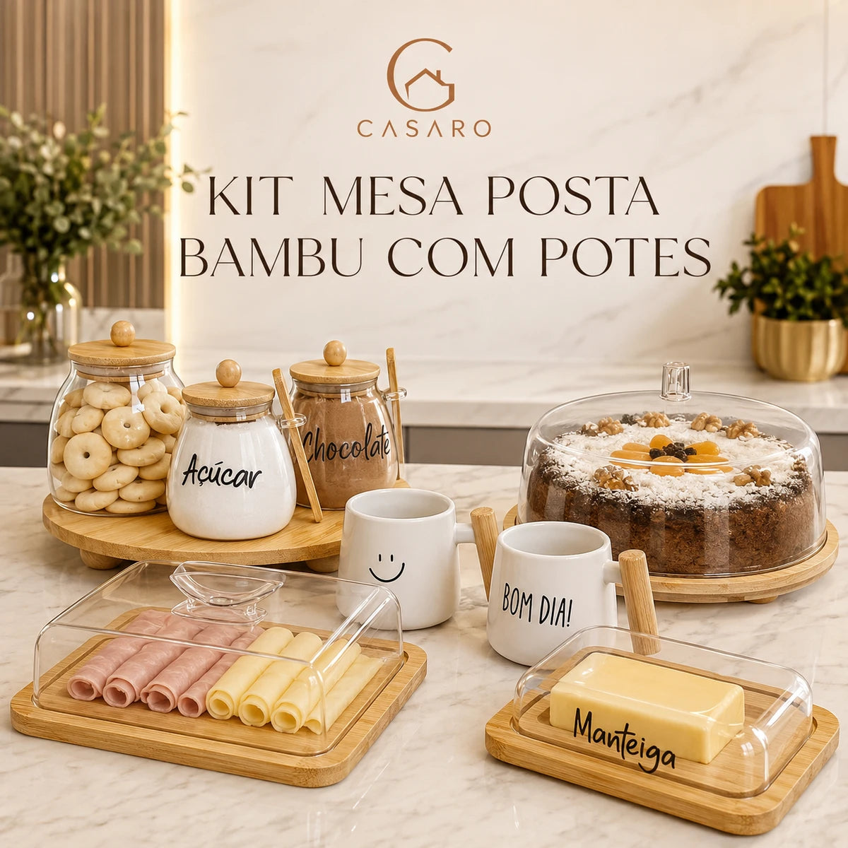 Kit Mesa Posta Bambu com Potes - Elegância e Sofisticação em cada peça