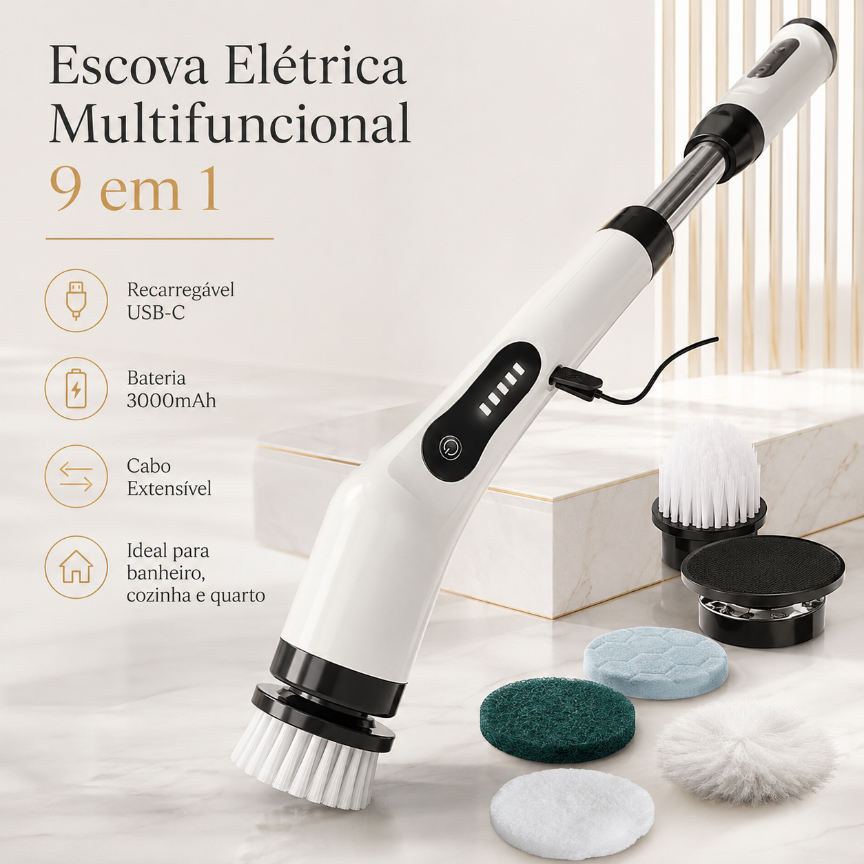 Escova Elétrica Multifuncional 9 em 1 + KIT de limpeza Premium