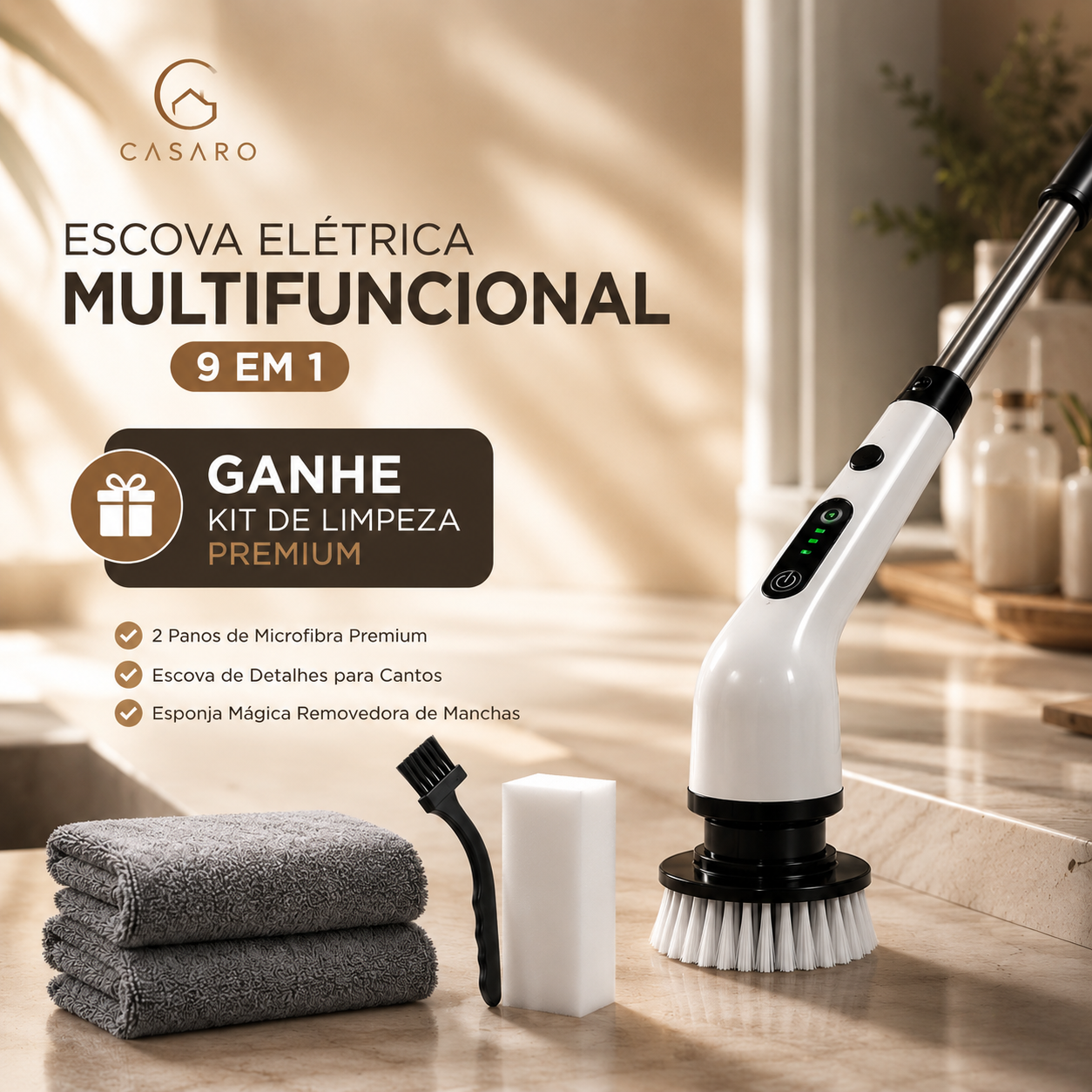 Escova Elétrica Multifuncional 9 em 1 + KIT de limpeza Premium