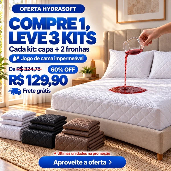 [COMPRE 1, LEVE 3] HydraSoft™ Jogo de Cama Impermeável Premium – Capa + 2 Fronhas