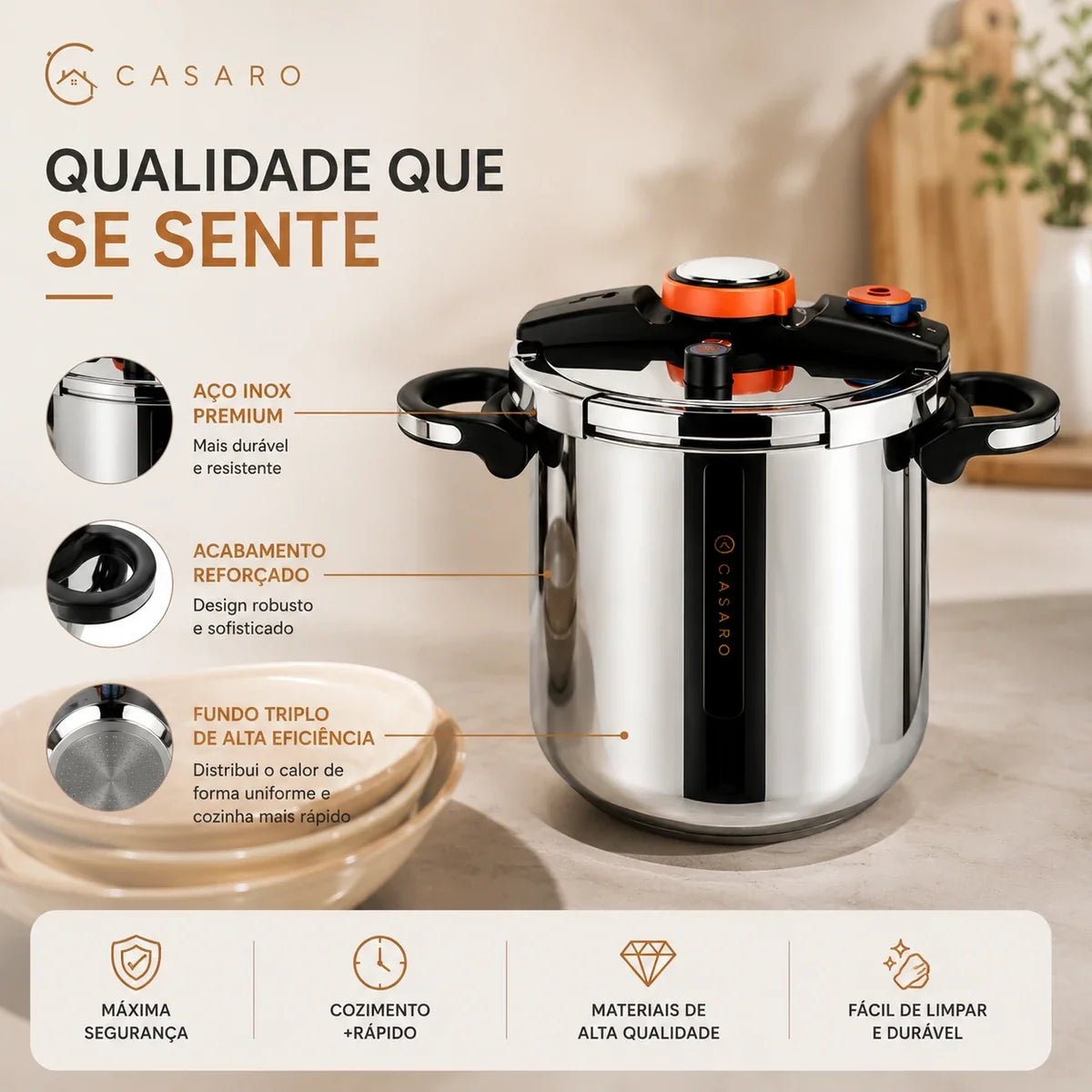 [Compre 1 e Leve 2] Panela de Pressão Turbo de Aço Inoxidável + Brinde: Kit de Utensílios