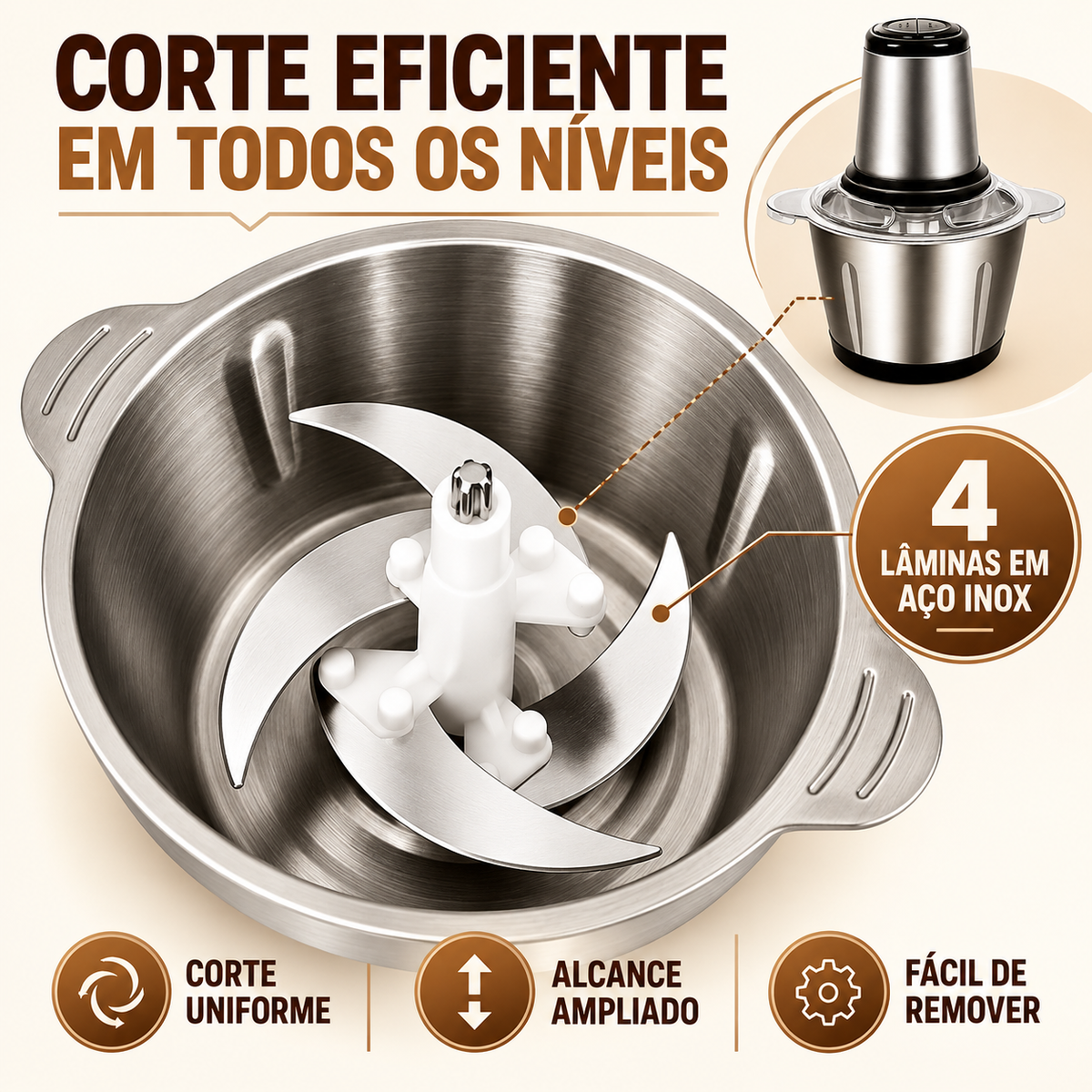 Quatro lâminas em aço inox do triturador Casaro ChefMix