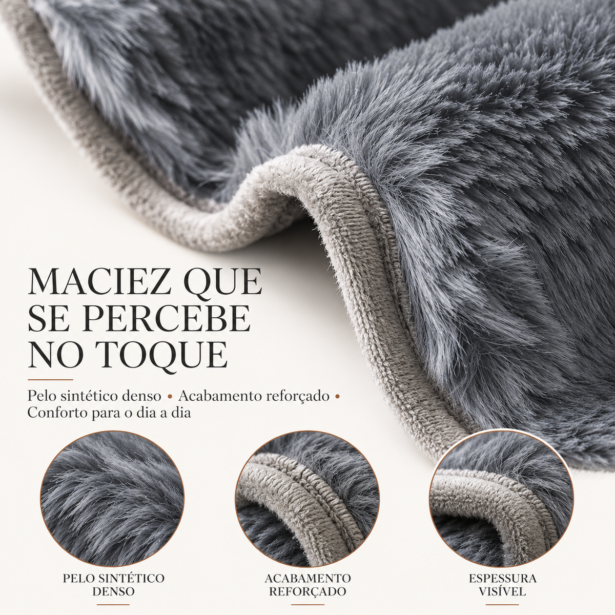 Detalhes do pelo macio e acabamento da Casaro Velure