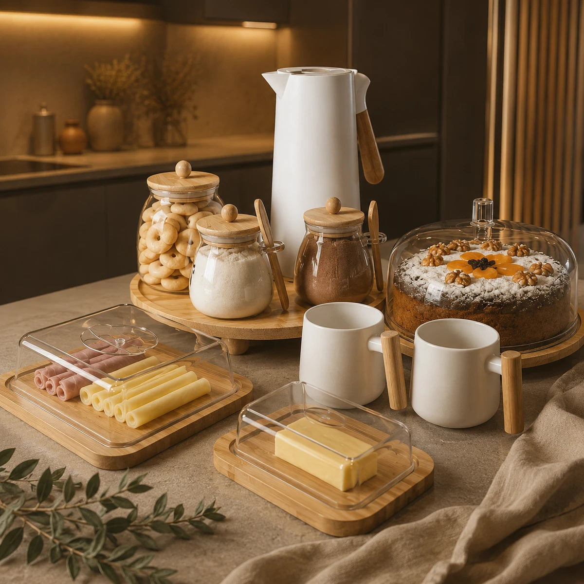 Kit Mesa Posta Bambu com Potes - Elegância e Sofisticação em cada peça