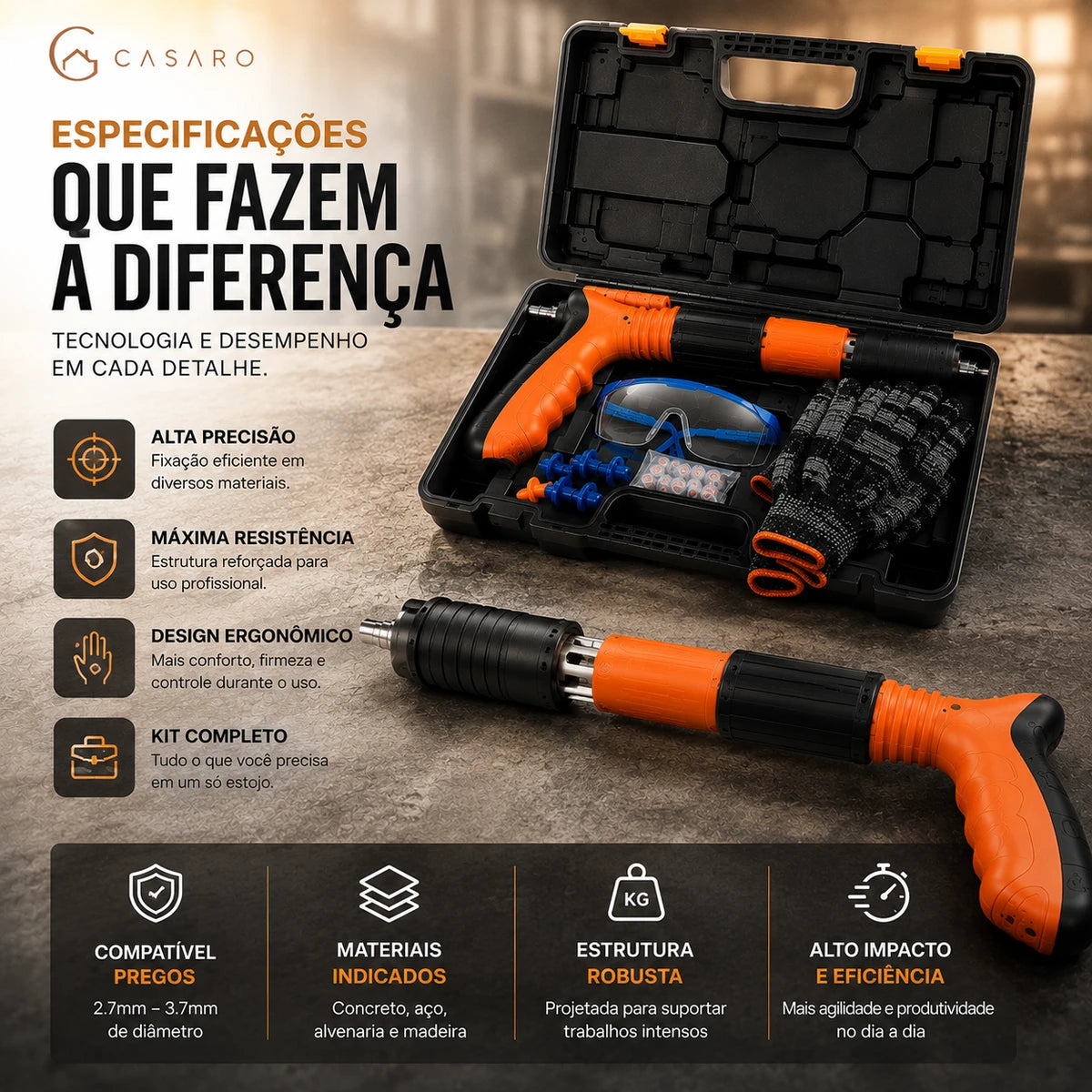 Kit Pistola de Pregos Completo Profissional - Precisão e Segurança em um único Item